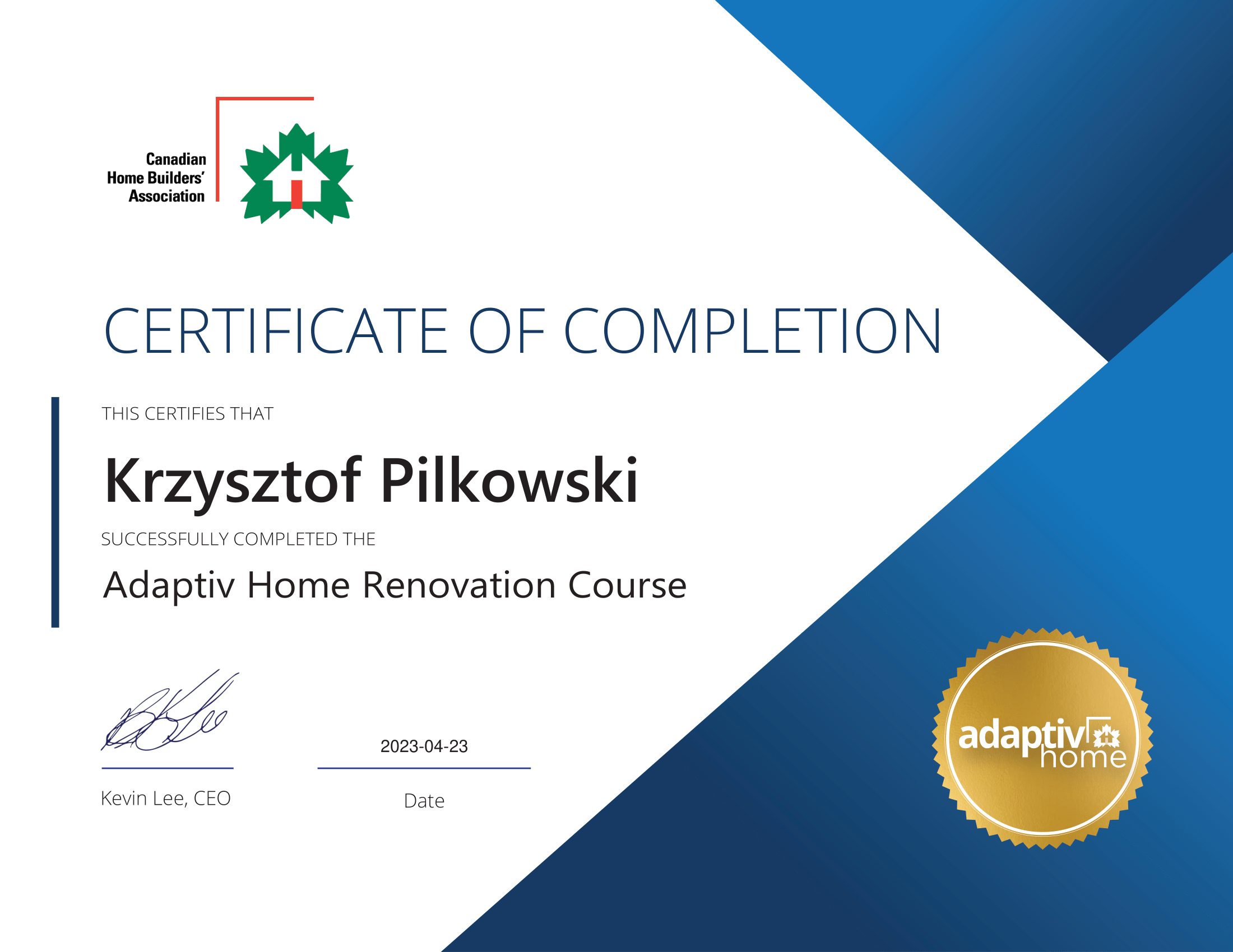 BuildABILITY Building Better Basements course certificate