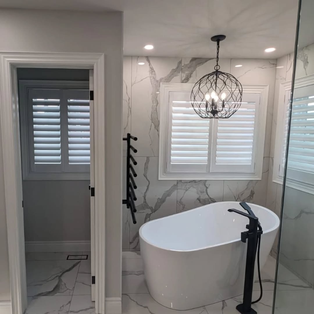 Master bathroom with freestanding tub and frameless shower Toronto