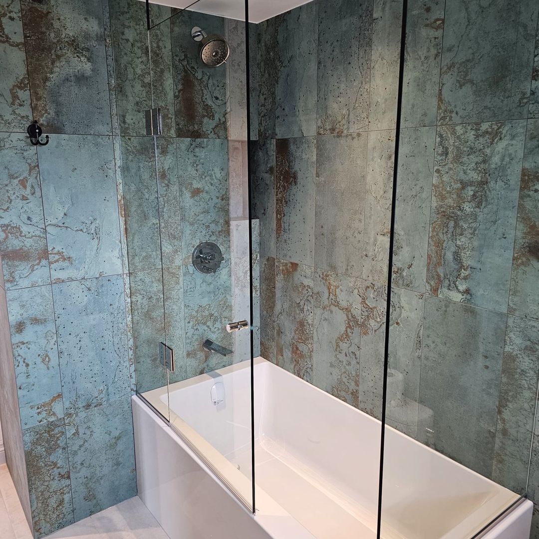 Large porcelain slab wall tile installation - Toronto bathroom renovation