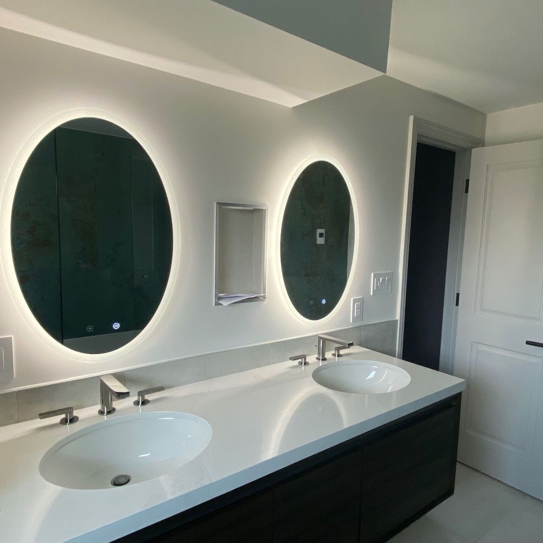 Completed bathroom renovation Toronto - porcelain slab tile throughout