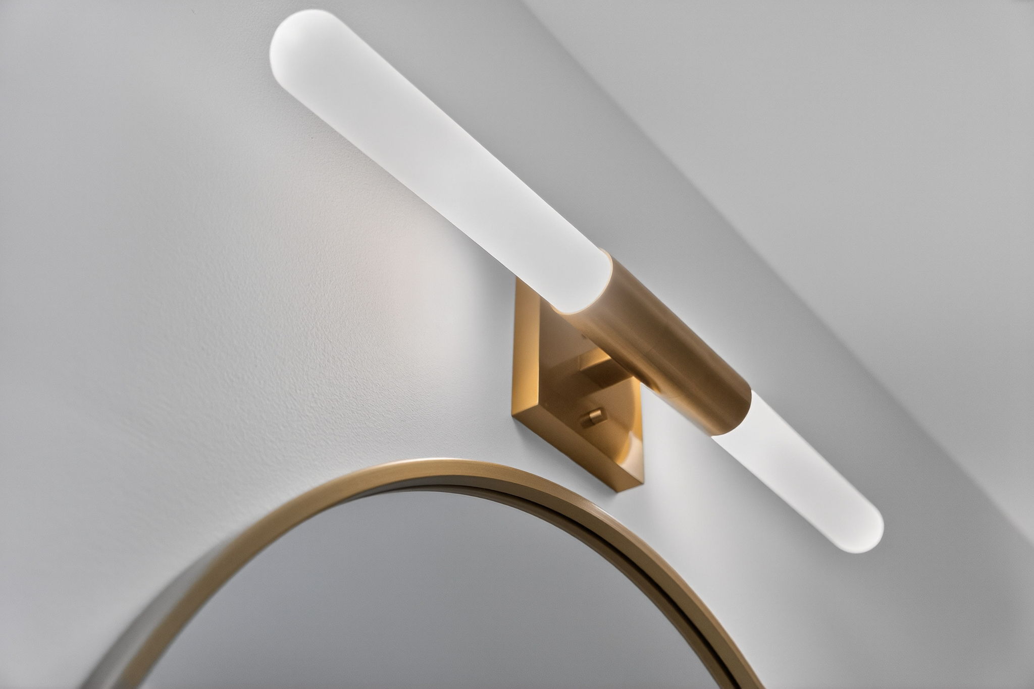 Spa bathroom with oak vanity and ceramic shower detail Mississauga