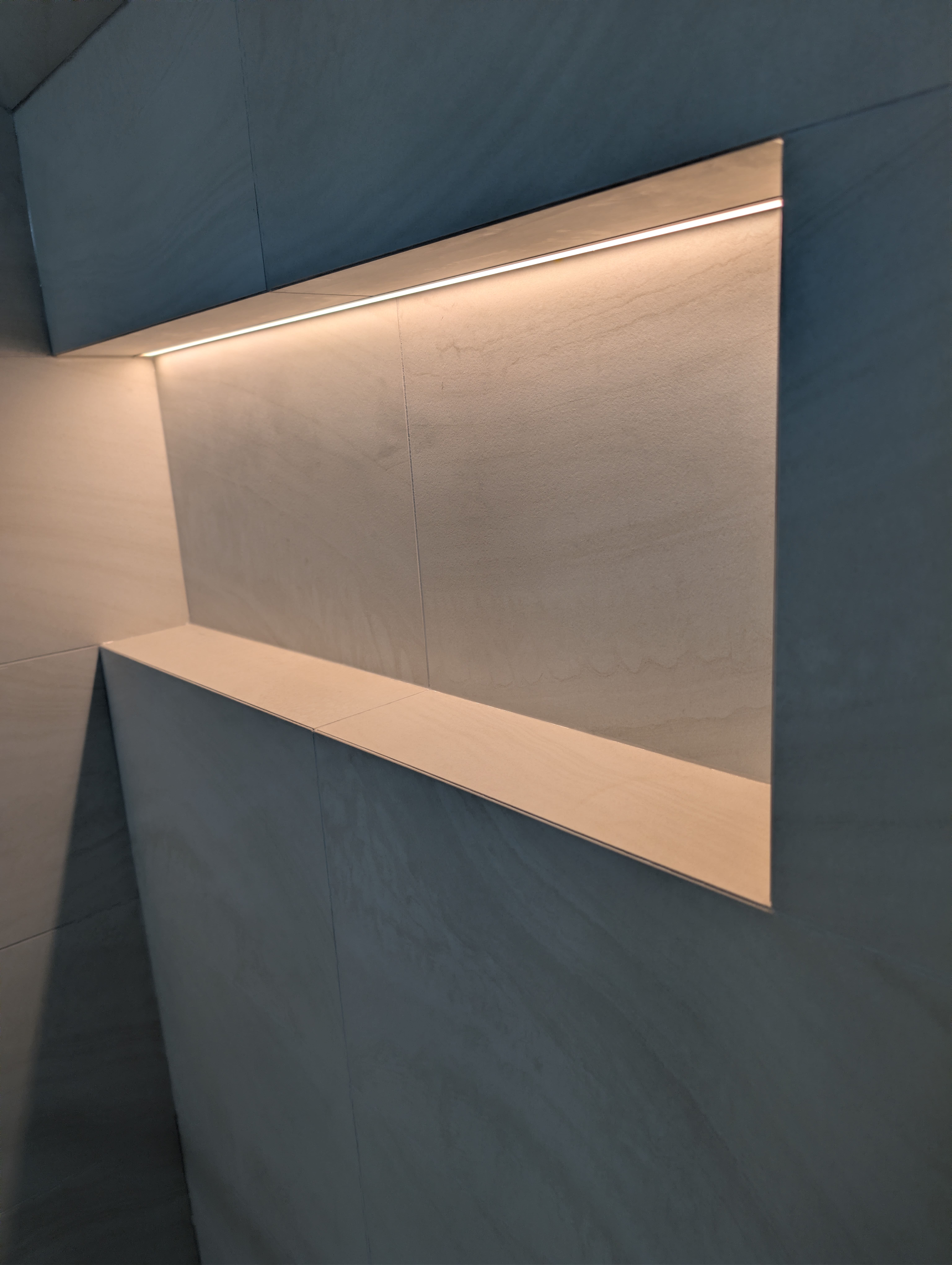 Large format porcelain tile shower renovation Mississauga