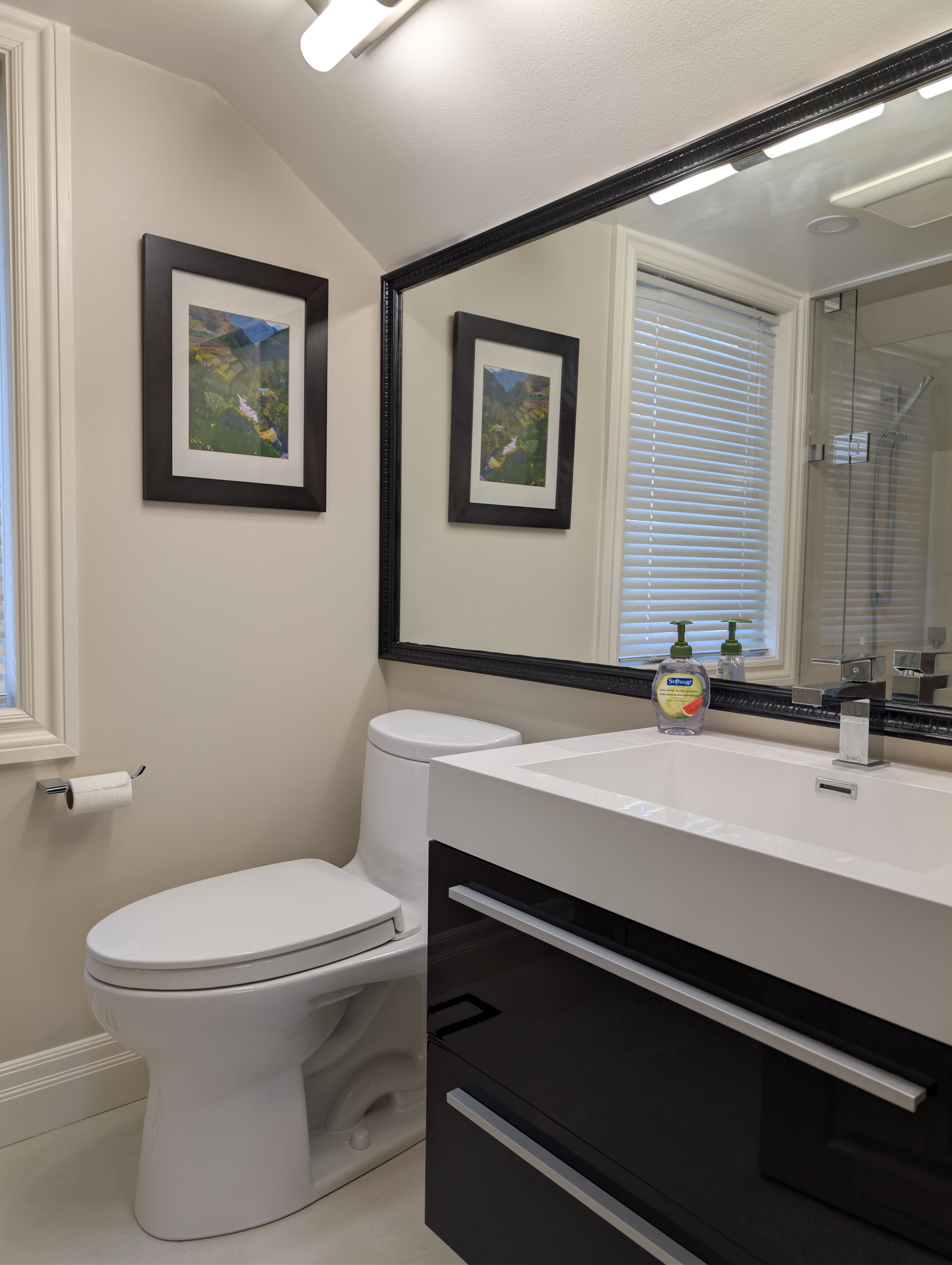 Completed bathroom renovation with vaulted ceiling tile work Mississauga